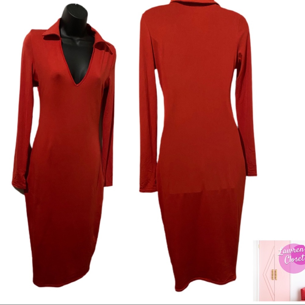 Red V- Neck Dress